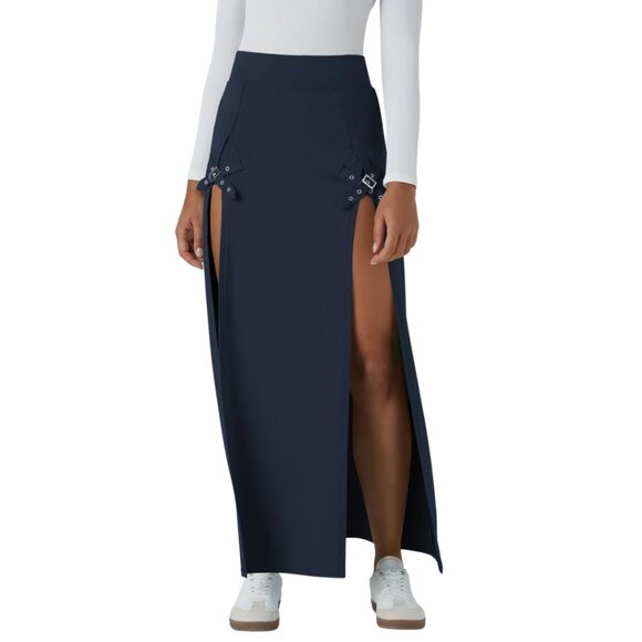 HALARA High Waist 2 In 1 Split Navy Maxi Skort Skirt Buckle Various Sizes NWT - Picture 3 of 15